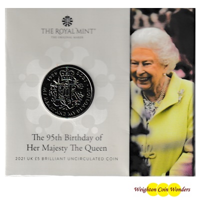 2021 BU £5 Coin Pack - The 95th Birthday of HM QEII - Click Image to Close
